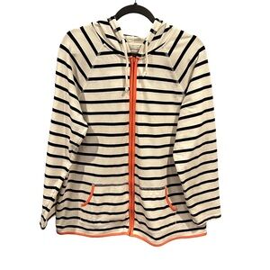 Christopher‎ & Banks Breton Striped Full Zip Jacket with Coral Trim XL